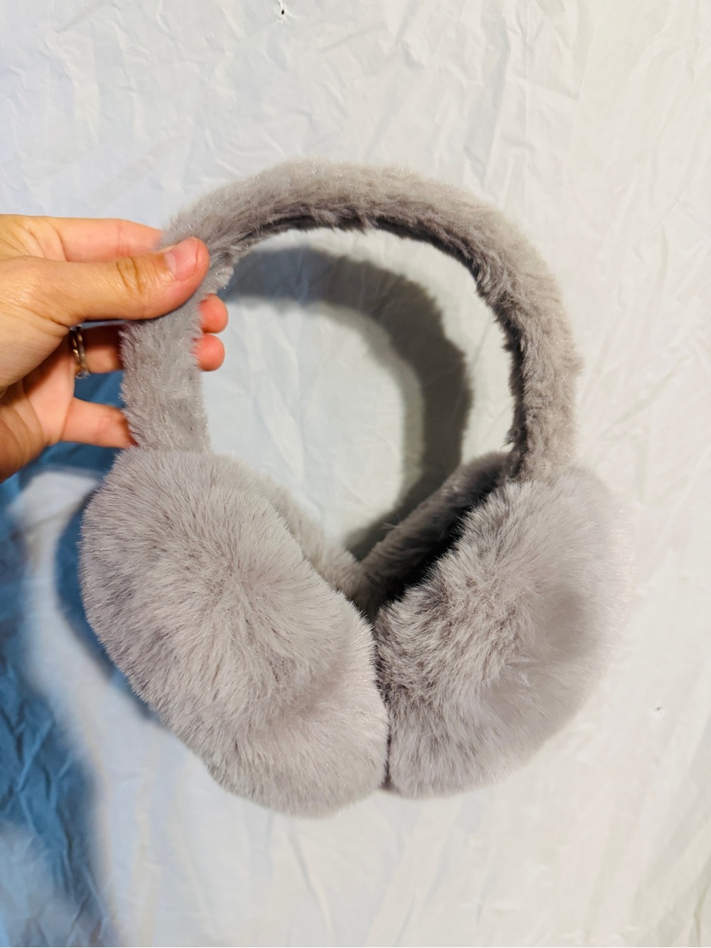 Gray Faux Fur Plush Winter Earmuffs Soft Fuzzy Ear Warmers One Size